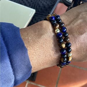 Mens Tigers Eye N Blue Agate Double Strand Bracelet 🐅